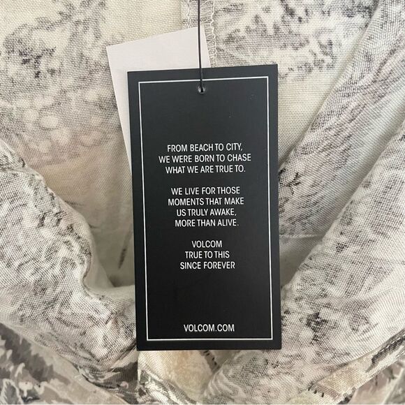 Volcom Gray & White Tropical Palm Tree Vacay Me Sleeveless Mini Dress XL NEW - Picture 12 of 13